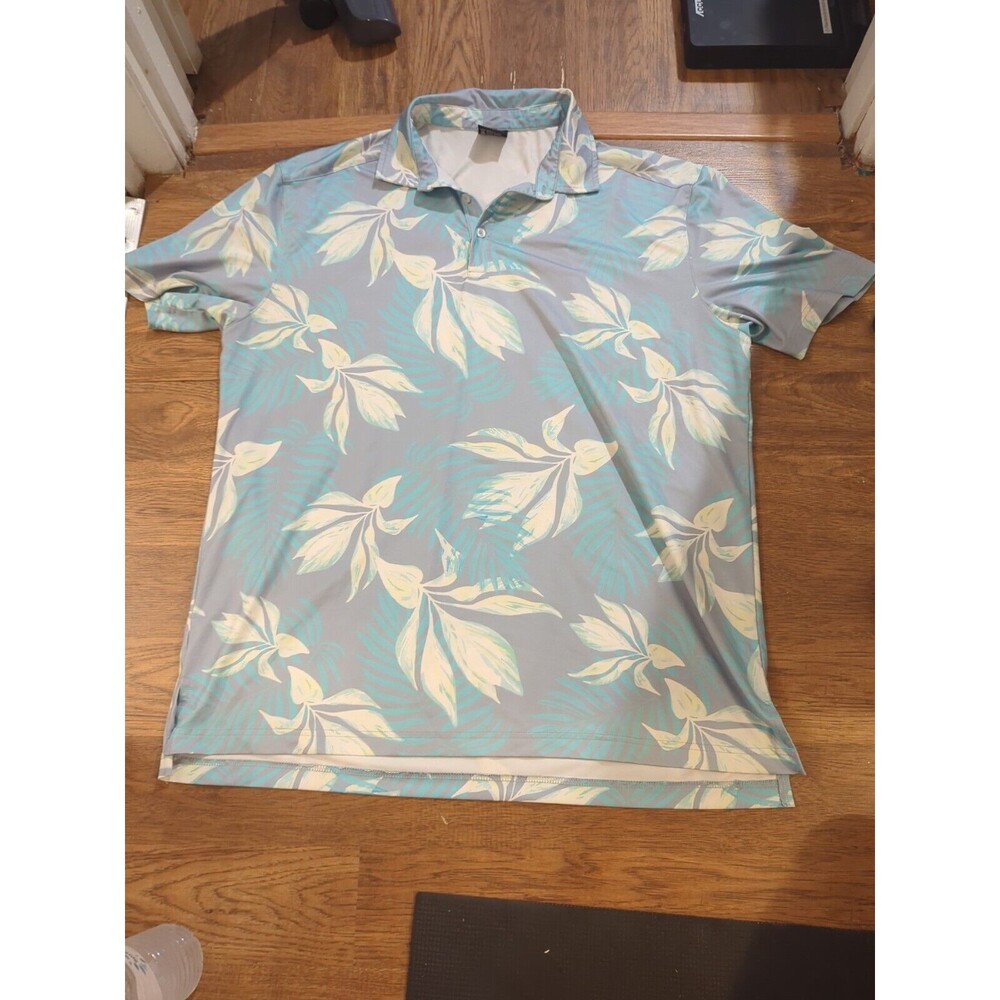 Tropical Bros Polo Shirt Mens Large Stretch Performance Floral Aloha Golf Palms